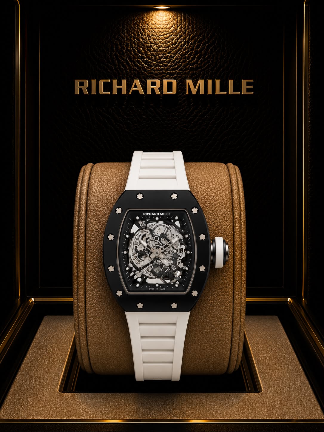Richard Mille RM055 – Black Ceramic White Strap