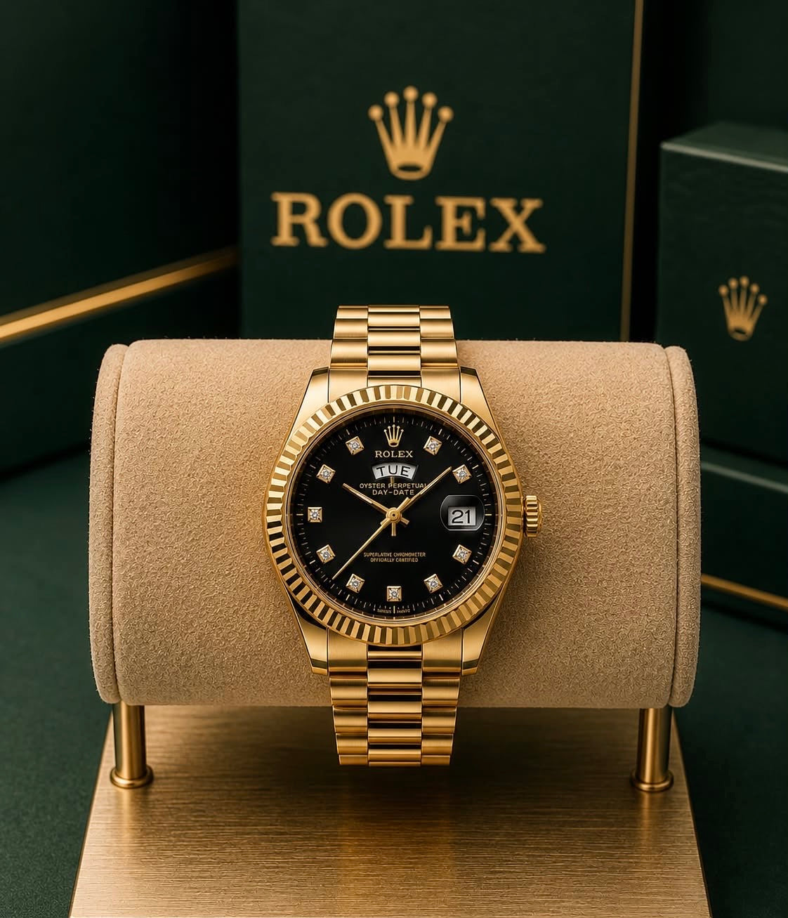 Rolex Day-Date Full Gold – Black Diamond Dial