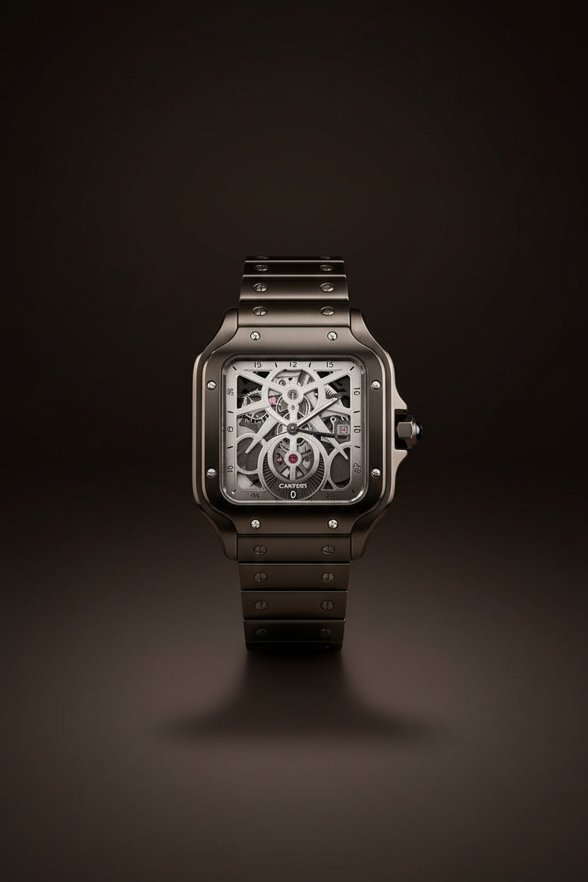 Cartier Santos – Full Black Silver Skeleton